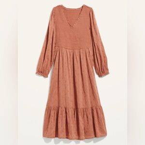 FINAL MARKDOWN! NWT! Long-Sleeve Fit & Flare Smocked Clip-Dot Midi Dress  💿